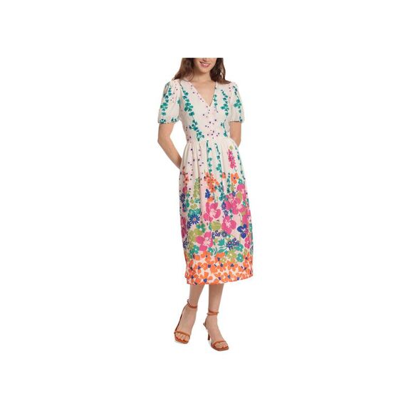 Donna Morgan Puff Sleeve Midi Dress - Picture 1 of 2